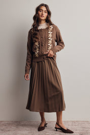 Cardozo Pleated Midi Skirt in Brown, photo 9