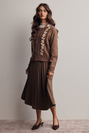 Cardozo Pleated Midi Skirt in Brown, photo 10