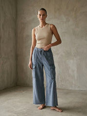 The Essential Mineral Washed Wide Leg Terry Cargo Pants
