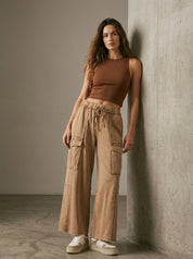 The Essential Mineral Washed Wide Leg Terry Cargo Pants