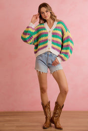 Carnival Club Open Knit Stripe Cardigan - Westly
