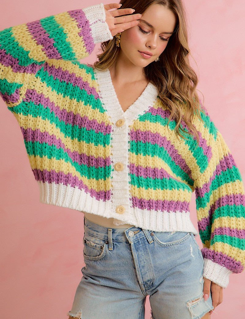 Carnival Club Open Knit Stripe Cardigan - Westly