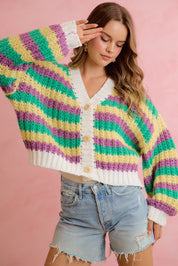Carnival Club Open Knit Stripe Cardigan - Westly