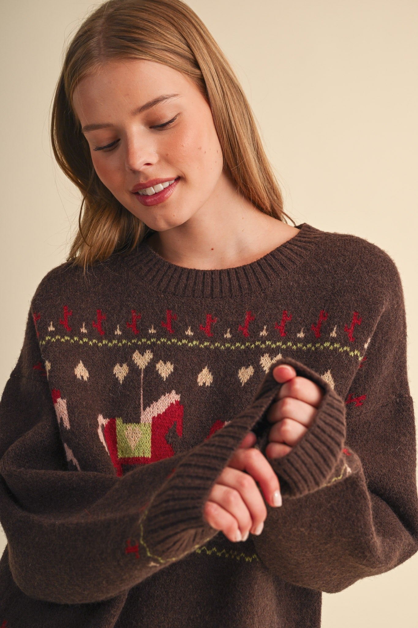 Carousel Waltz Horse Motif Sweater in Chocolate Multi, photo 2