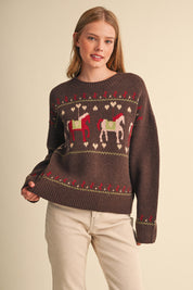 Carousel Waltz Horse Motif Sweater in Chocolate Multi, photo 3