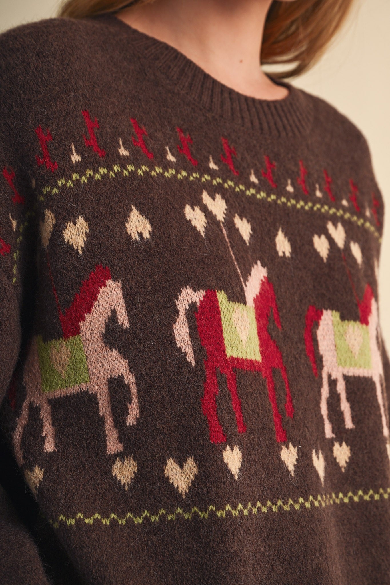 Carousel Waltz Horse Motif Sweater in Chocolate Multi, photo 4