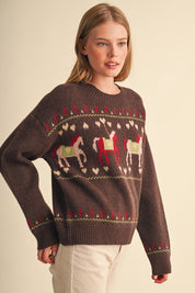 Carousel Waltz Horse Motif Sweater in Chocolate Multi, photo 5