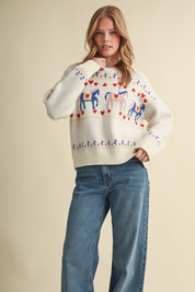 Carousel Waltz Horse Motif Sweater in Ivory Multi, photo 2