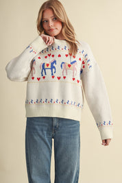 Carousel Waltz Horse Motif Sweater in Ivory Multi, photo 4