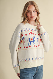 Carousel Waltz Horse Motif Sweater in Ivory Multi, photo 5