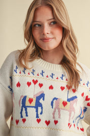 Carousel Waltz Horse Motif Sweater in Ivory Multi, photo 9