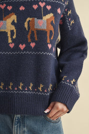 Carousel Waltz Horse Motif Sweater in Navy Multi, photo 9