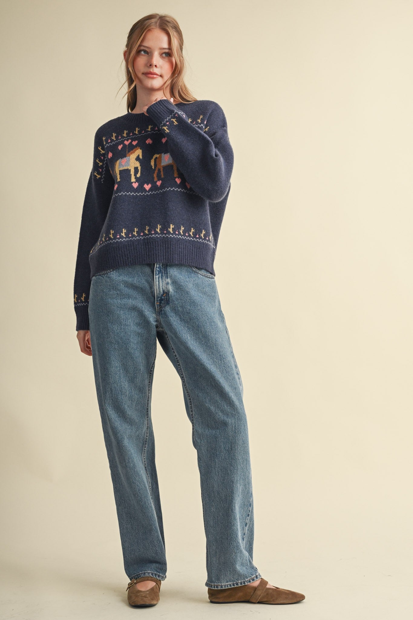 Carousel Waltz Horse Motif Sweater in Navy Multi, photo 10