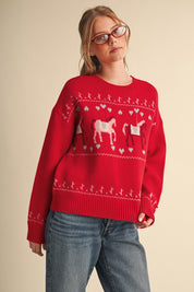 Carousel Waltz Horse Motif Sweater in Red Multi, photo 4