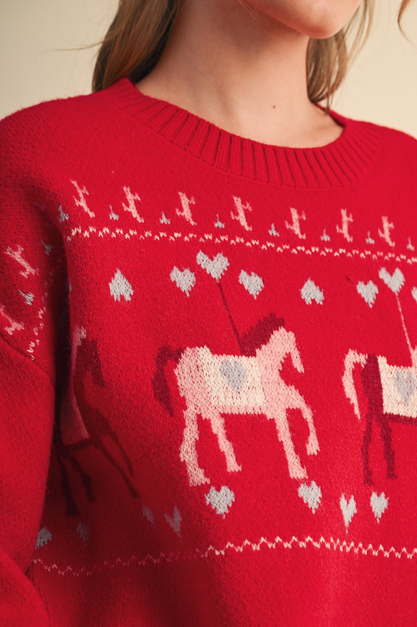 Carousel Waltz Horse Motif Sweater in Red Multi, photo 5
