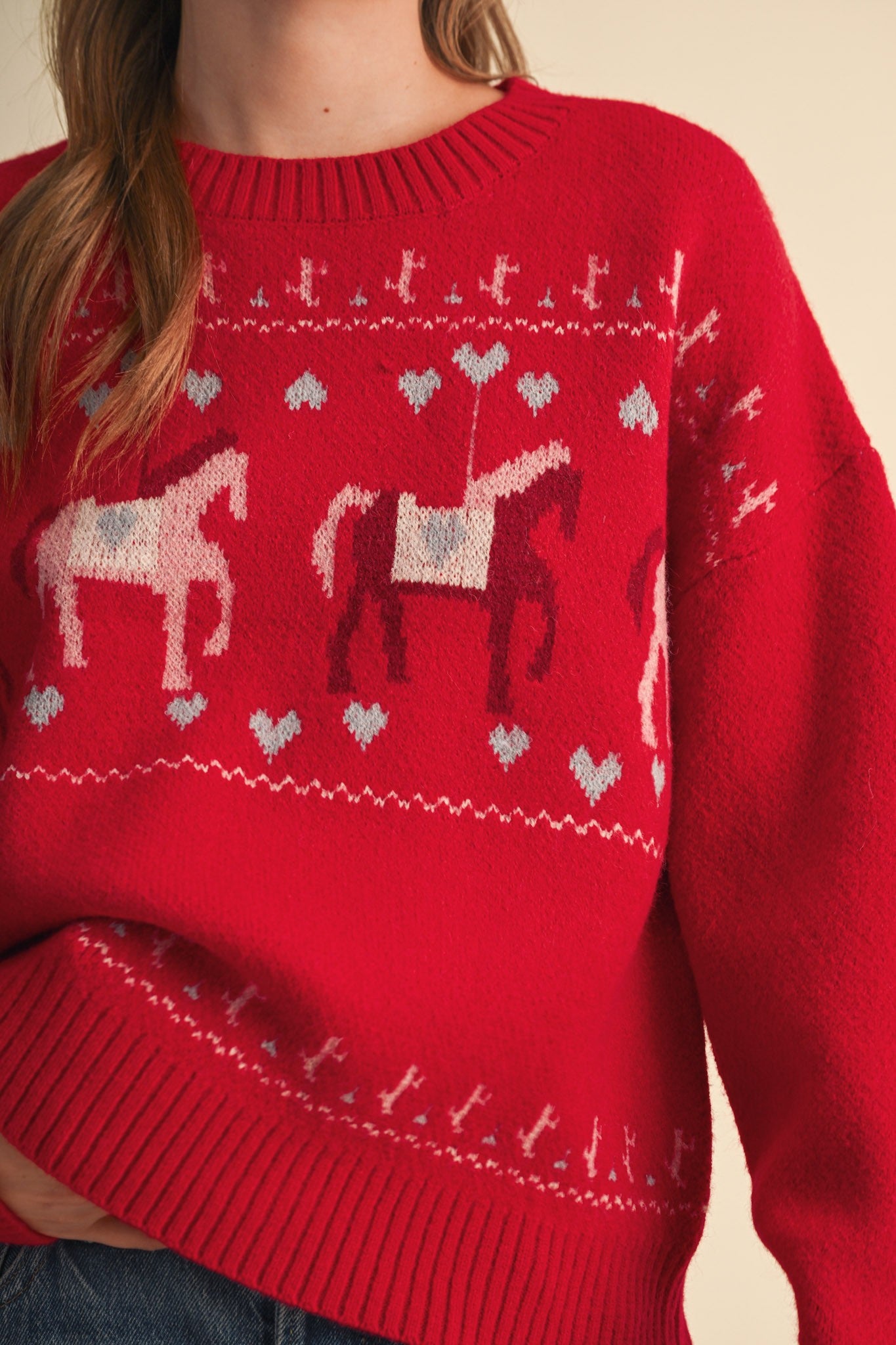 Carousel Waltz Horse Motif Sweater in Red Multi, photo 6