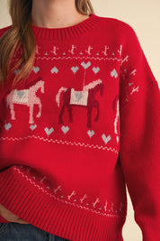 Carousel Waltz Horse Motif Sweater in Red Multi, photo 6