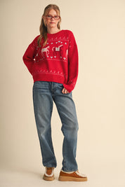 Carousel Waltz Horse Motif Sweater in Red Multi, photo 7