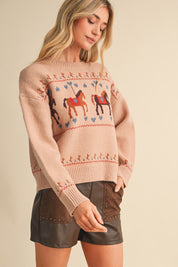 Carousel Waltz Horse Motif Sweater in Taupe Multi, photo 2