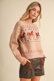 Carousel Waltz Horse Motif Sweater in Taupe Multi, photo 4