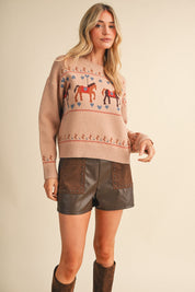 Carousel Waltz Horse Motif Sweater in Taupe Multi, photo 5