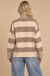 Carrick Striped Turtleneck Sweater in Taupe, photo 3