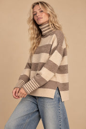 Carrick Striped Turtleneck Sweater in Taupe, photo 4