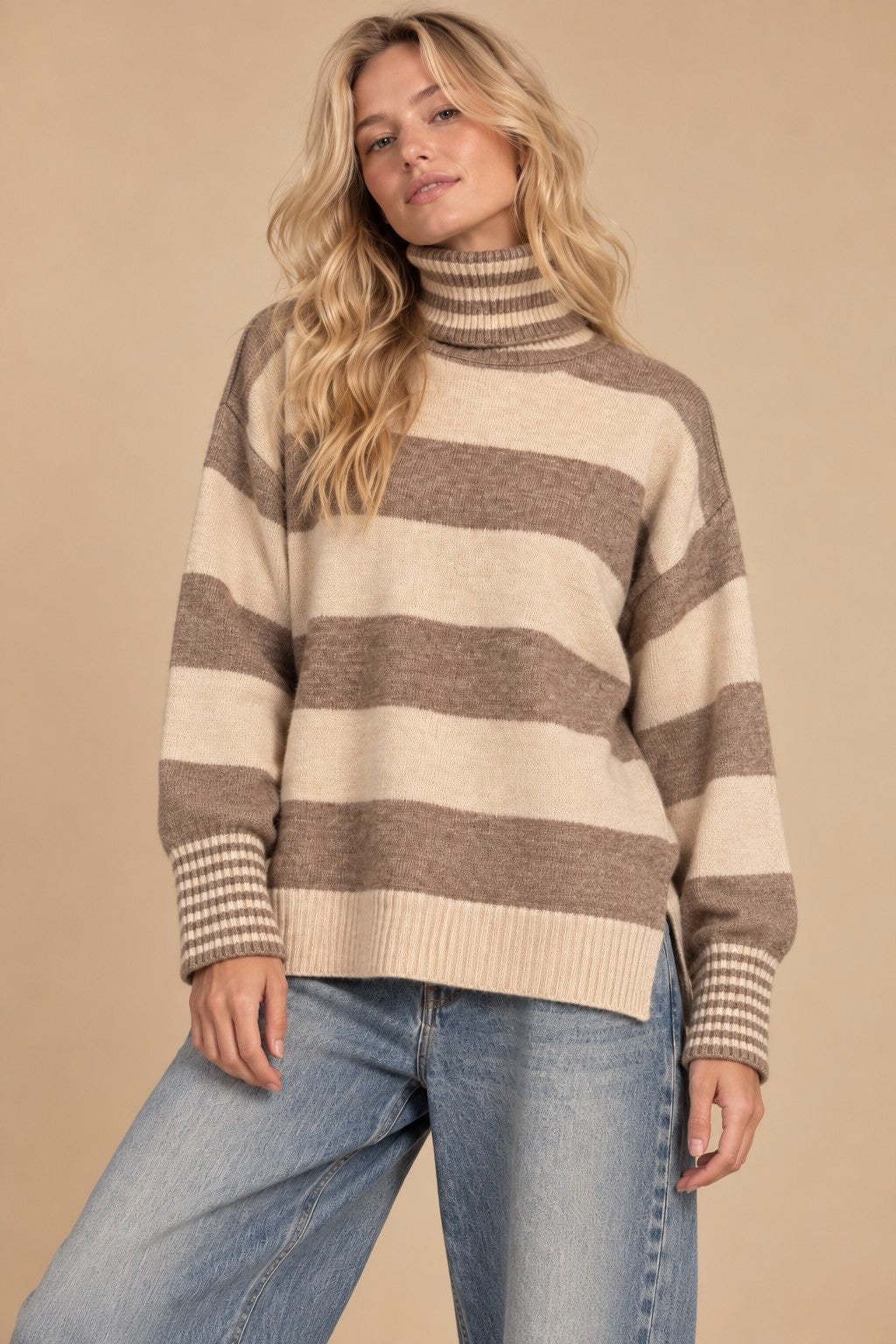 Carrick Striped Turtleneck Sweater in Taupe, photo 5