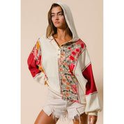 Carson Knit and Print Mixed Hoodie Top - Westly