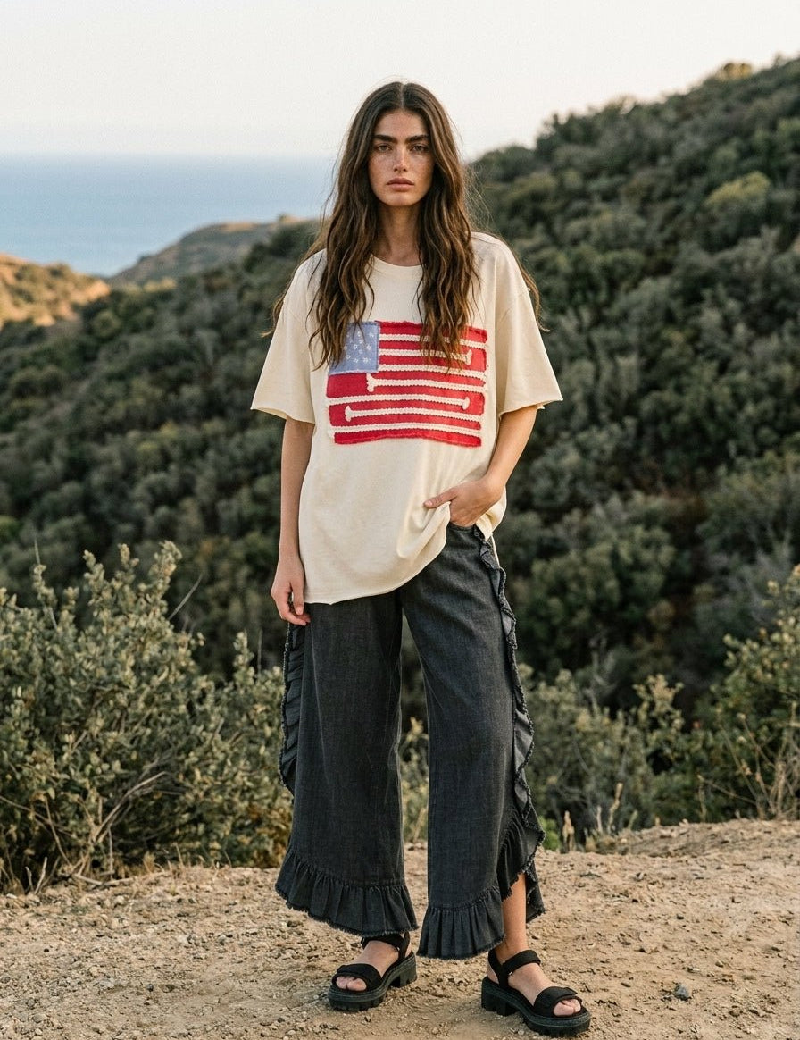 Catalina Frayed Ruffle Hem Denim Pants - Westly