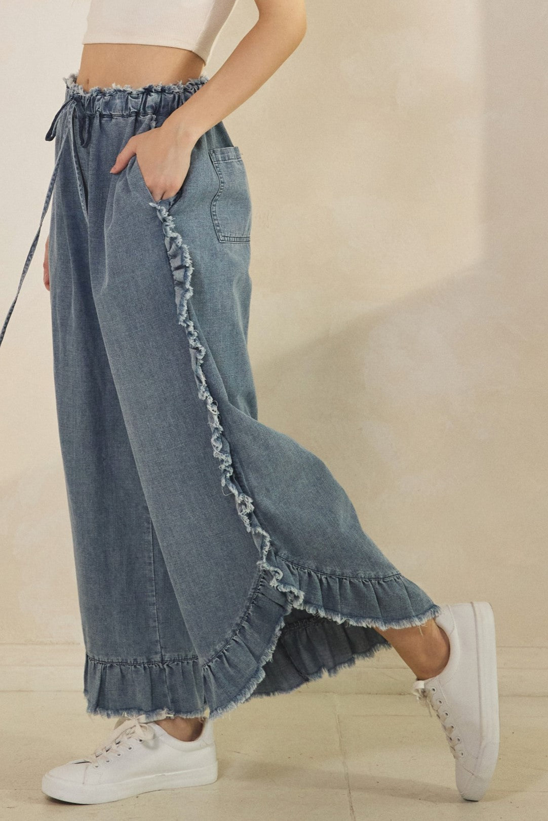 Catalina Frayed Ruffle Hem Denim Pants - Westly