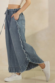 Catalina Frayed Ruffle Hem Denim Pants - Westly