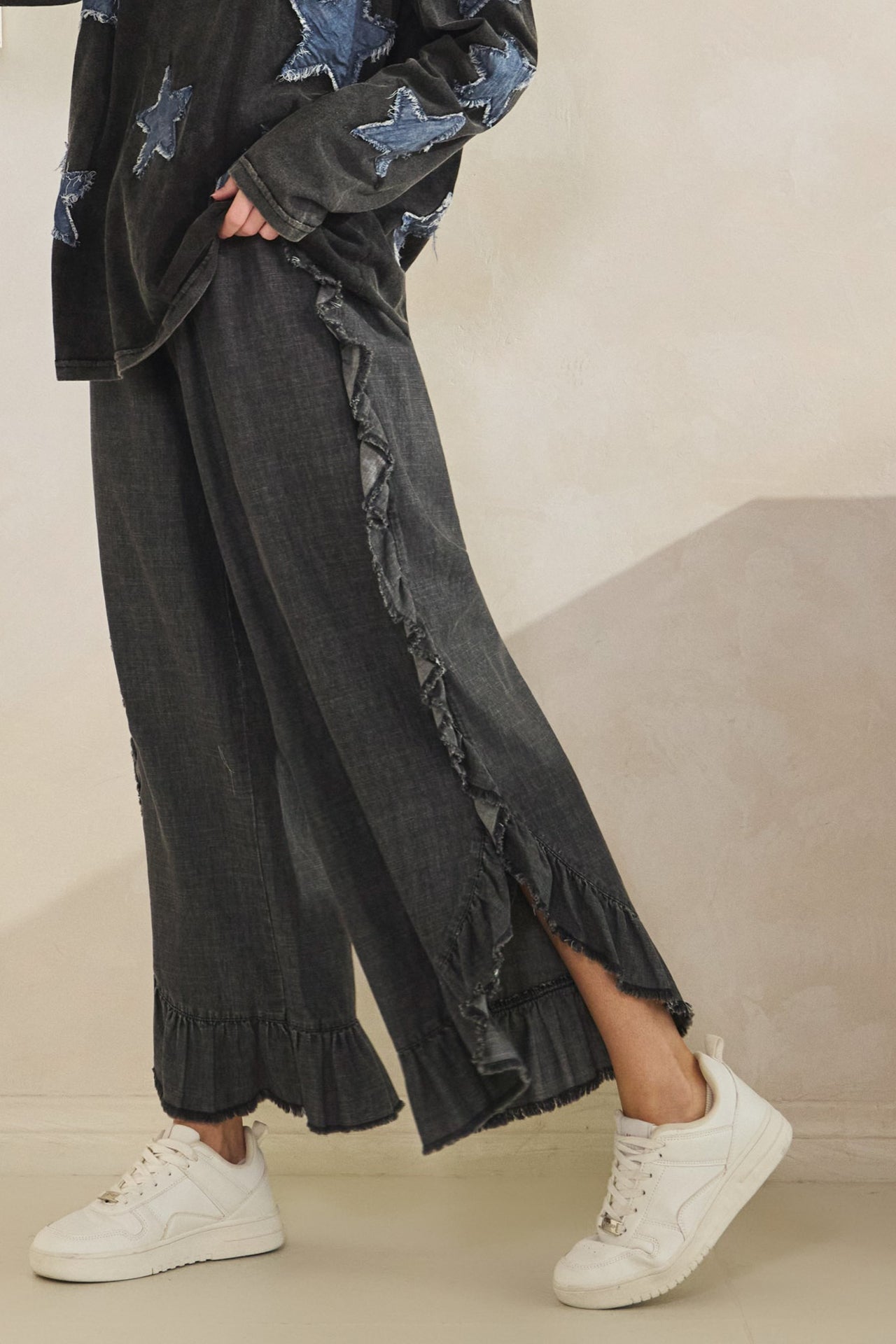 Catalina Frayed Ruffle Hem Denim Pants - Westly