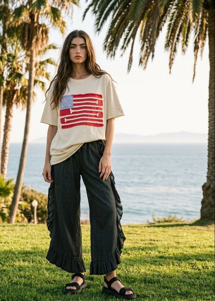 Catalina Frayed Ruffle Hem Denim Pants - Westly