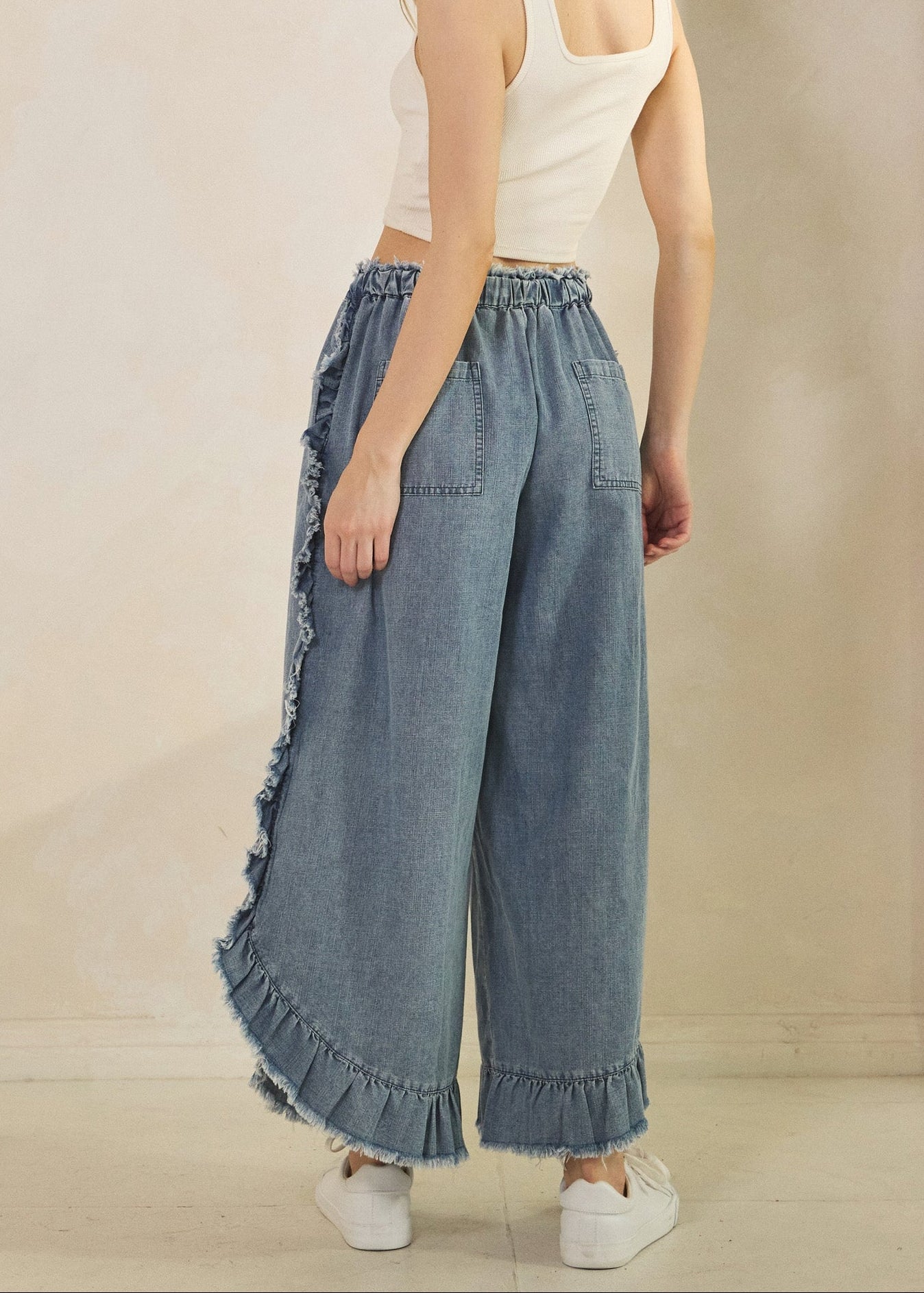 Catalina Frayed Ruffle Hem Denim Pants - Westly