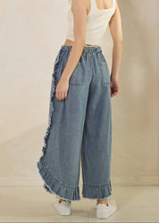 Catalina Frayed Ruffle Hem Denim Pants - Westly