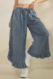 Catalina Frayed Ruffle Hem Denim Pants - Westly