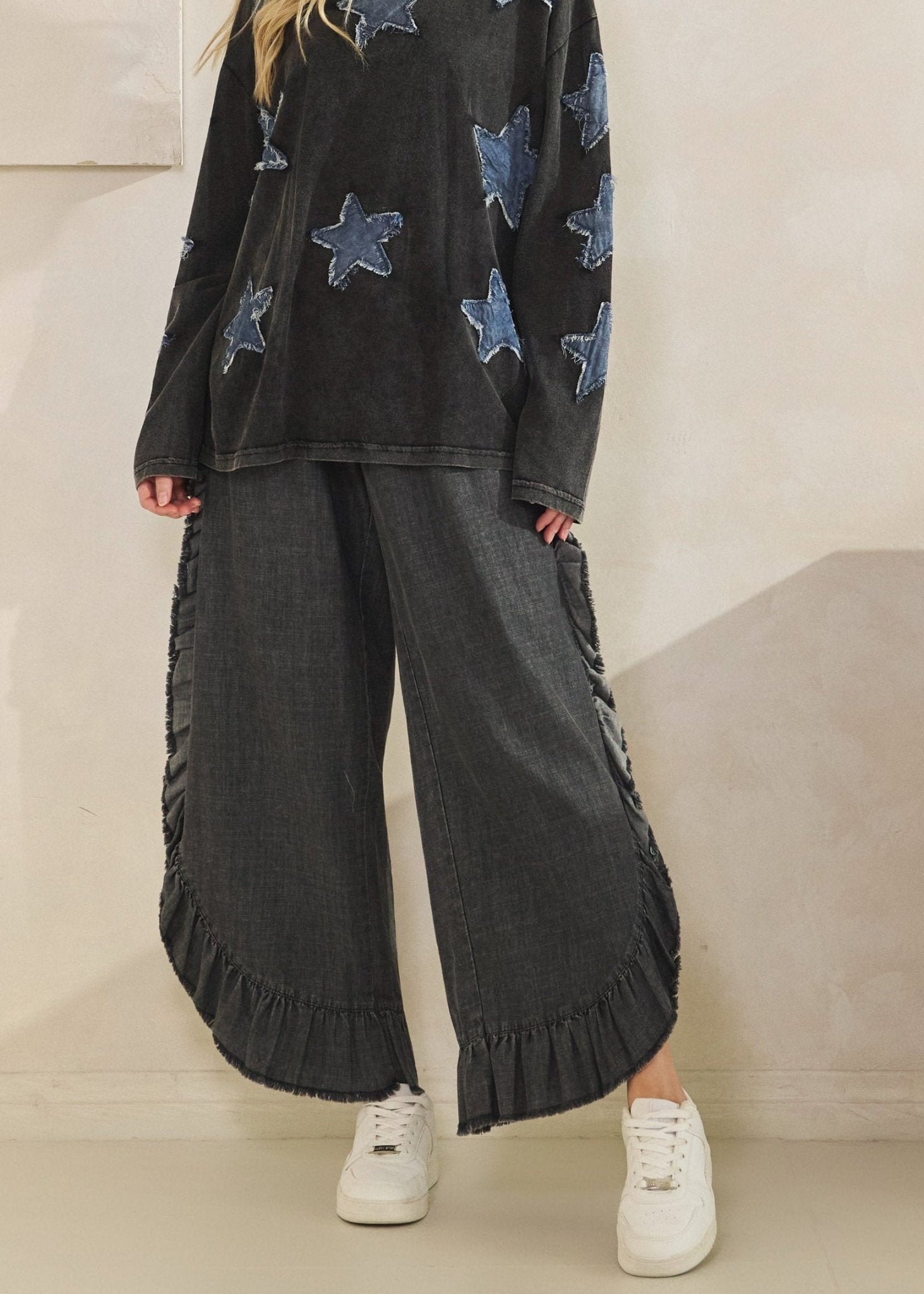 Catalina Frayed Ruffle Hem Denim Pants - Westly