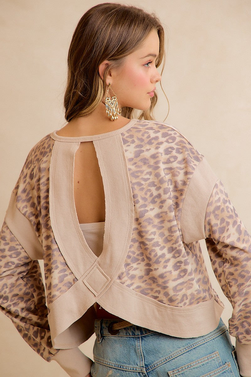 Catwalk Leopard Cutout Sweatshirt - Leopard Beige