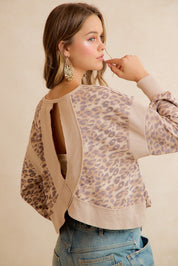 Catwalk Leopard Cutout Sweatshirt - Leopard Beige