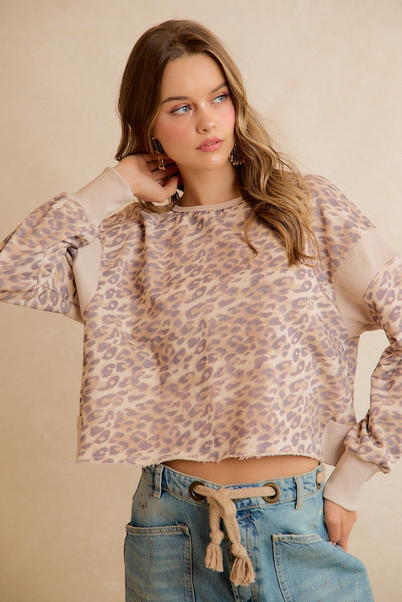 Catwalk Leopard Cutout Sweatshirt - Leopard Beige