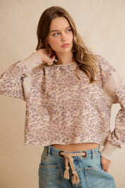 Catwalk Leopard Cutout Sweatshirt - Leopard Beige