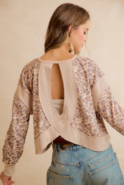 Catwalk Leopard Cutout Sweatshirt - Leopard Beige
