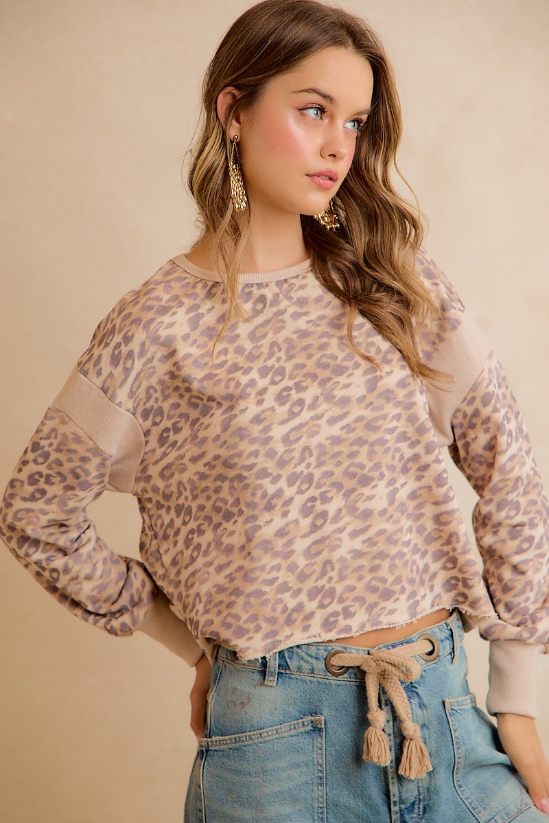 Catwalk Leopard Cutout Sweatshirt - Leopard Beige