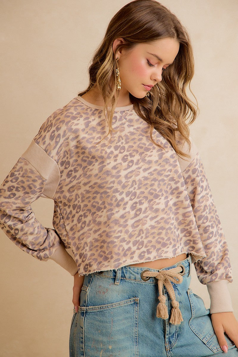 Catwalk Leopard Cutout Sweatshirt - Leopard Beige