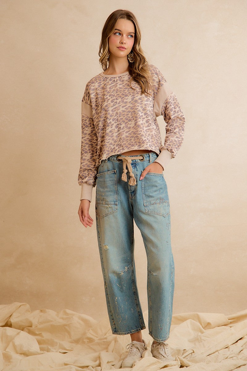 Catwalk Leopard Cutout Sweatshirt - Leopard Beige