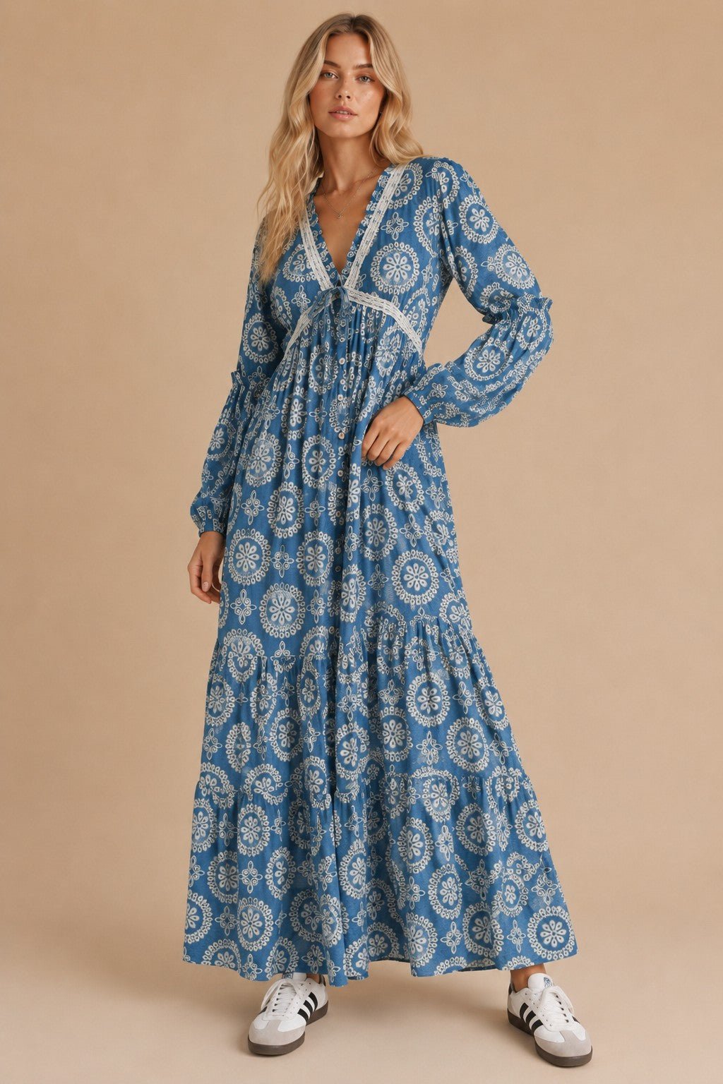 Cecily Lace Trim Medallion Maxi Dress - Westly