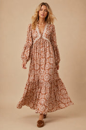 Cecily Lace Trim Medallion Maxi Dress - Westly
