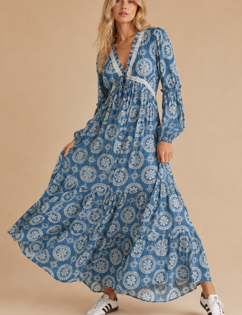 Cecily Lace Trim Medallion Maxi Dress - Westly