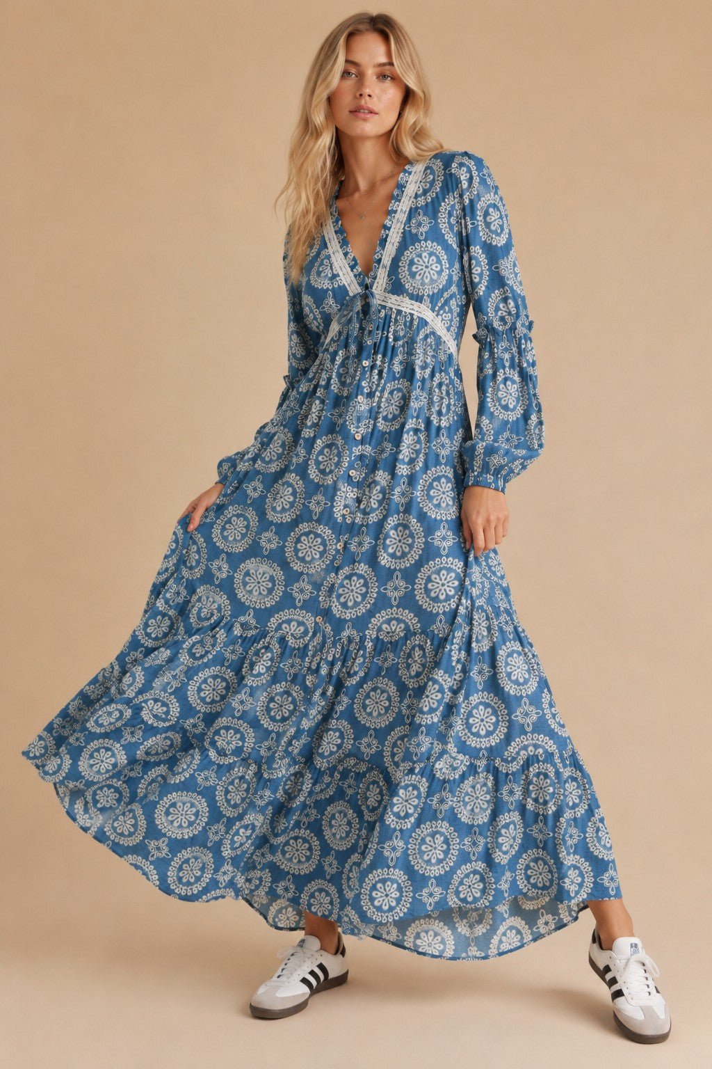 Cecily Lace Trim Medallion Maxi Dress - Westly